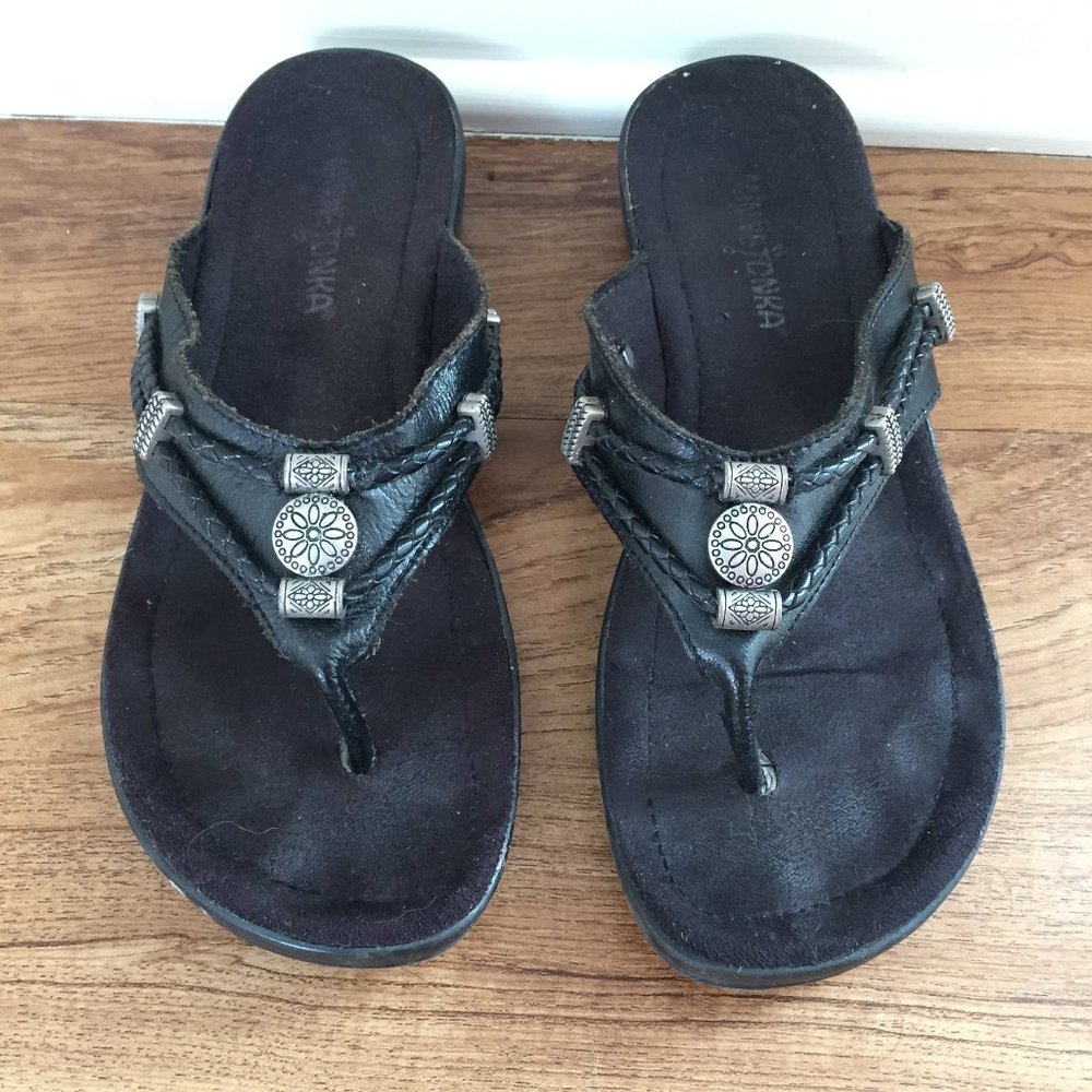 Minnetonka Black Beaded Sandals
